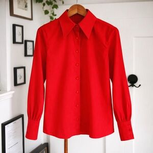 Vintage 70s Red Point Collar Button Up Blouse | Made USA